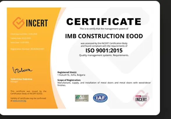 ISO 9001:2015 certificate — IMB Construction EOOD
